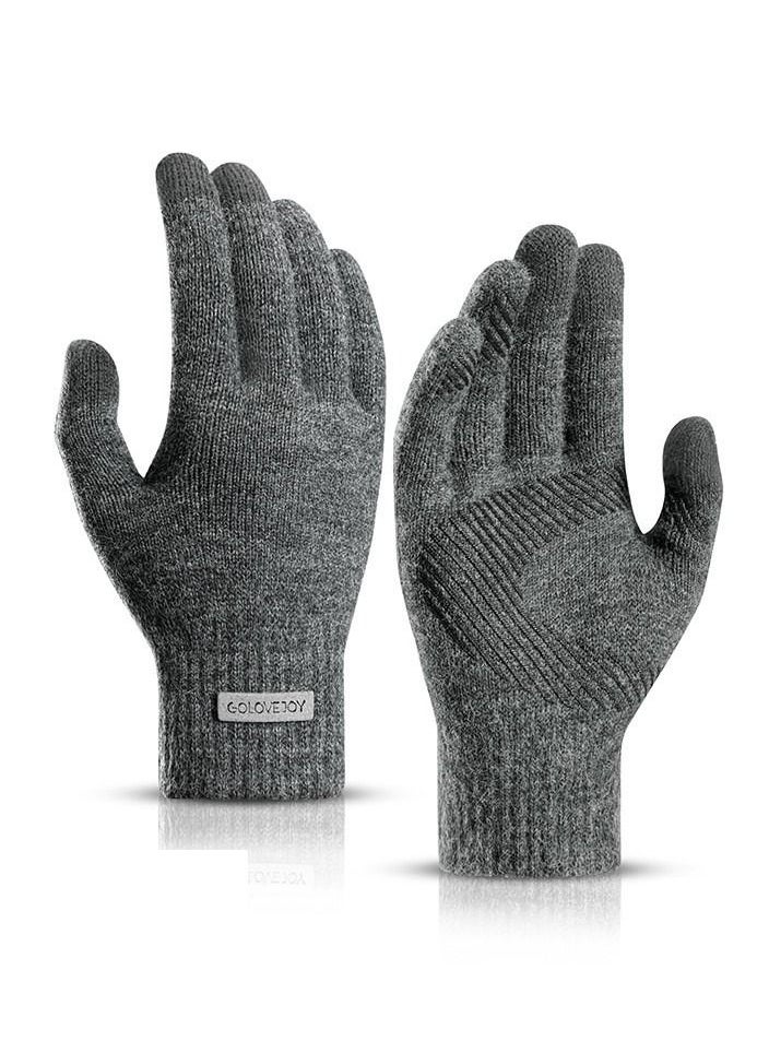 Golovejoy - Winter Men's Warm Plush Riding Wrist Windproof High Elastic Wool Gloves - Image 1