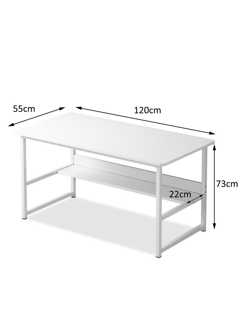 Stubborn - Computer desk with storage space, suitable for bedroom writing and home office work study desk, metal frame, white 120 x 55 x 73cm - Image 1