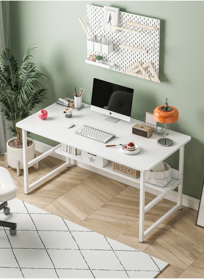 Stubborn Computer desk with storage space, suitable for bedroom writing and home office work study desk, metal frame, white 120 x 55 x 73cm  - Image 1