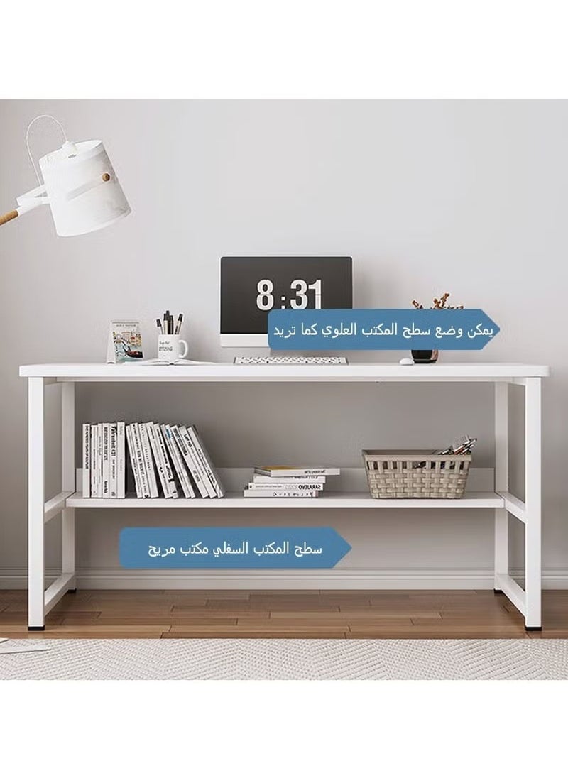 Stubborn - Computer desk with storage space, suitable for bedroom writing and home office work study desk, metal frame, white 120 x 55 x 73cm - Image 1