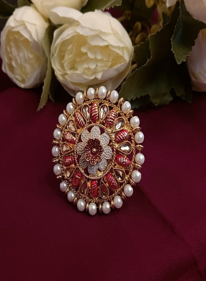 Efulgenz Indian Rings for Women Indian Bollywood Traditional Antique Round Crystal Kundan Adjustable Big Ring Finger Jewelry - Image 2