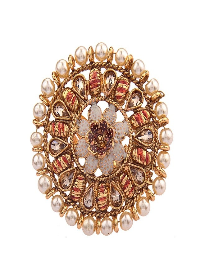 Efulgenz Indian Rings for Women Indian Bollywood Traditional Antique Round Crystal Kundan Adjustable Big Ring Finger Jewelry - Image 1
