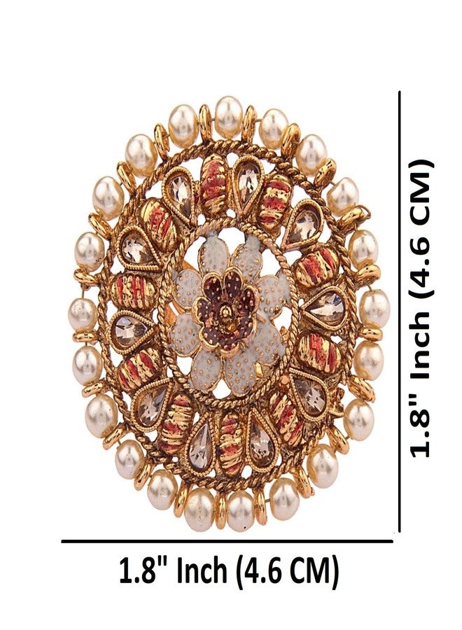 Efulgenz Indian Rings for Women Indian Bollywood Traditional Antique Round Crystal Kundan Adjustable Big Ring Finger Jewelry - Image 5