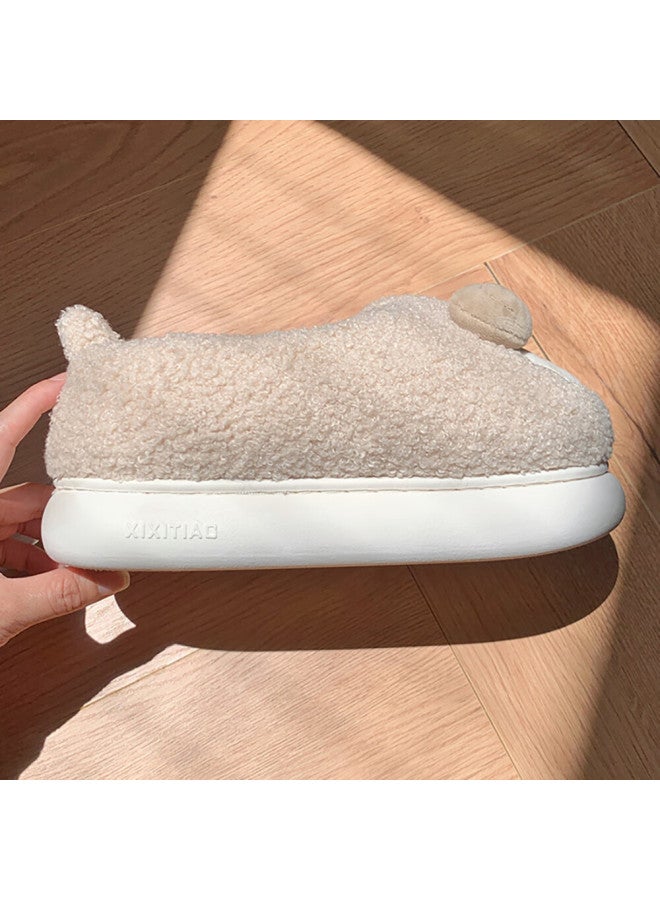 Xixitiao Full Wrap Sheep Cotton Shoes Indoor Home Comfortable Anti-slip Soft Bottom Cotton Shoes For Women Khaki Color Size 38-39 - Image 3