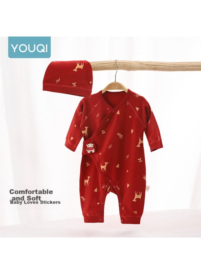 Youqi Yooqi Newborn Baby Red Romper Infant Jumpsuit Spring Autumn Pure Cotton Newborn Monk Suit Crawling Suit Uni Baby Underwear - Image 2