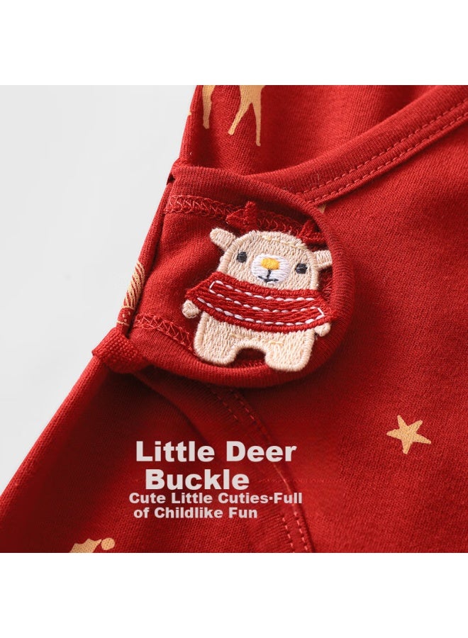 Youqi Yooqi Newborn Baby Red Romper Infant Jumpsuit Spring Autumn Pure Cotton Newborn Monk Suit Crawling Suit Uni Baby Underwear - Image 4