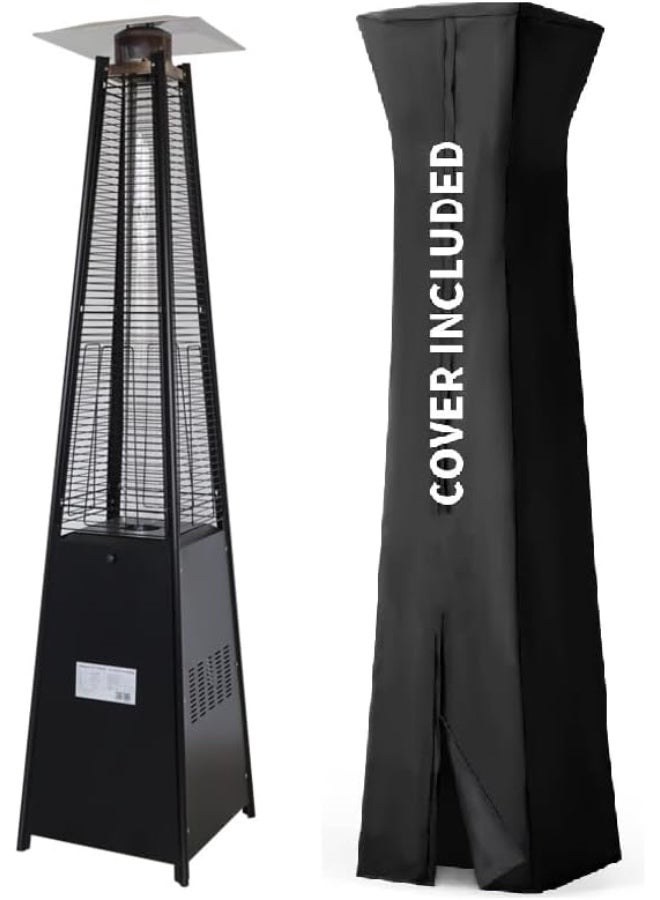 مدفأة فناء خارجية، مدفأة فناء هرمية تعمل بالغاز، عجلات من الفولاذ المقاوم للصدأ، أنبوب لهب من زجاج الكوارتز، حماية ثلاثية، 13 كيلو واط، غطاء مجاني مرفق (أسود) - Image 1