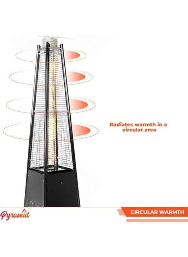 مدفأة فناء خارجية، مدفأة فناء هرمية تعمل بالغاز، عجلات من الفولاذ المقاوم للصدأ، أنبوب لهب من زجاج الكوارتز، حماية ثلاثية، 13 كيلو واط، غطاء مجاني مرفق (أسود) - Image 3