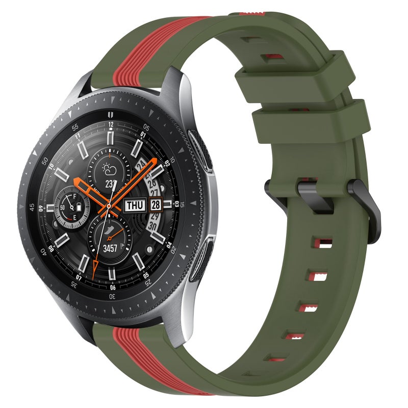 erorex For Samsung Galaxy Watch 46Mm 22Mm Vertical Two-Color Silicone Watch Band(Army Green+Red) - Image 1