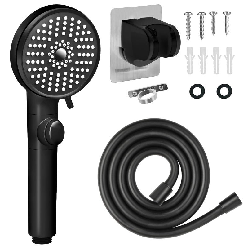 FOCSPROD RV Shower Head with Hose High Pressure 5 Mode Shower head Replacement Handheld Showerhead for RVCampers Travel Trailer for Water Saving Showerheads Holder and Hose On Off Switch Black - Image 2