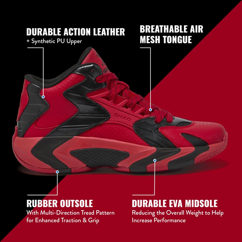 SHAQ Devastator 2.0 High Top Basketball Shoes for Men, Indoor or Outdoor Court Basketball Mens Sneakers - Black, White, Green or Blue Size 8 to 13 - Red/Black, 13 Medium - Image 2