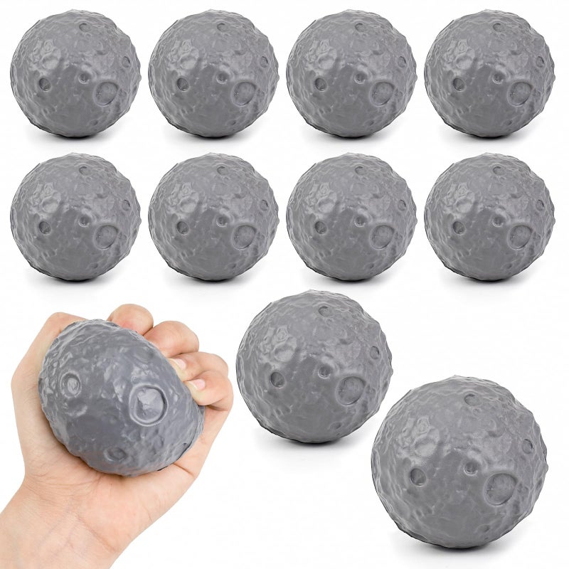 HSLCGF 10 Pack Moon Stress Balls 28 inch Hand Muscle Exercise Pressure Ball Soft Foam Stress Relief Anxiety Fidget Relief Squeeze Ball for Student Adult School Office Festivals Gifts Grey 10 - Image 3