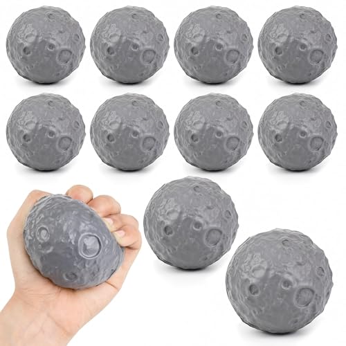 HSLCGF 10 Pack Moon Stress Balls 28 inch Hand Muscle Exercise Pressure Ball Soft Foam Stress Relief Anxiety Fidget Relief Squeeze Ball for Student Adult School Office Festivals Gifts Grey 10 - Image 1