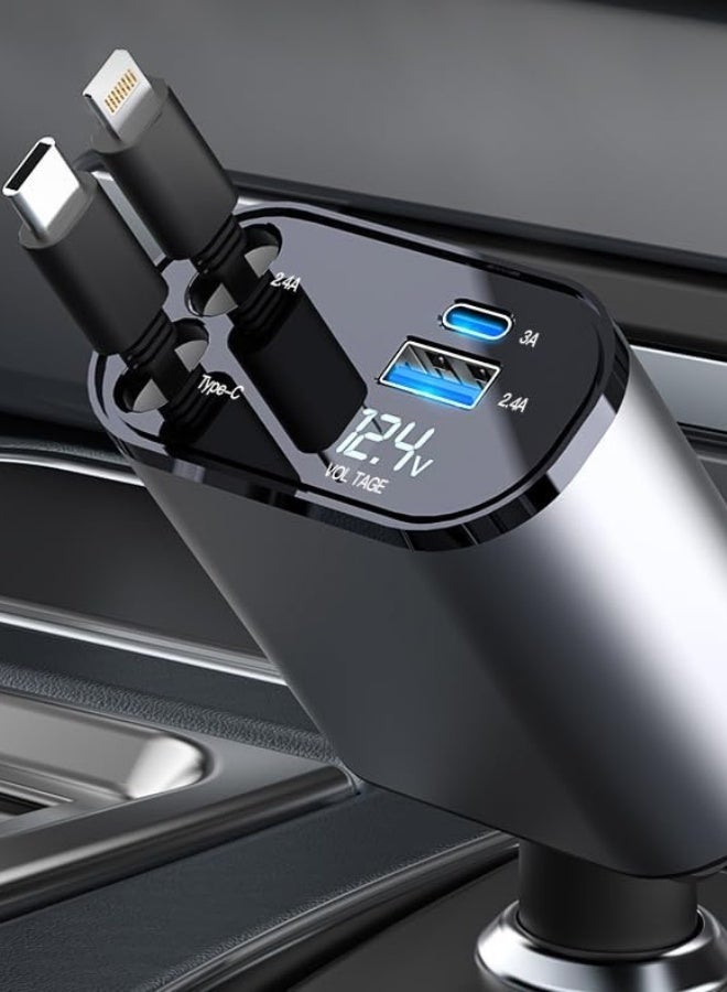 Chase Up Retractable Car Charger, 4 in 1 Fast Car Phone Charger 60W, Retractable Cables and USB Car Charger,Compatible with iPhone 15/14/13/12/11,Galaxy (1Lightning 1TypeC) - Image 2