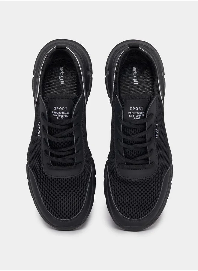 Styli Breathable Knitted Lace Up Sneakers