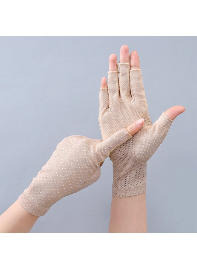 قفازات نسائية صيفية للبنات بدون أصابع، قفازات قيادة غير قابلة للانزلاق للحماية من الأشعة فوق البنفسجية قفازات خارجية - Image 2