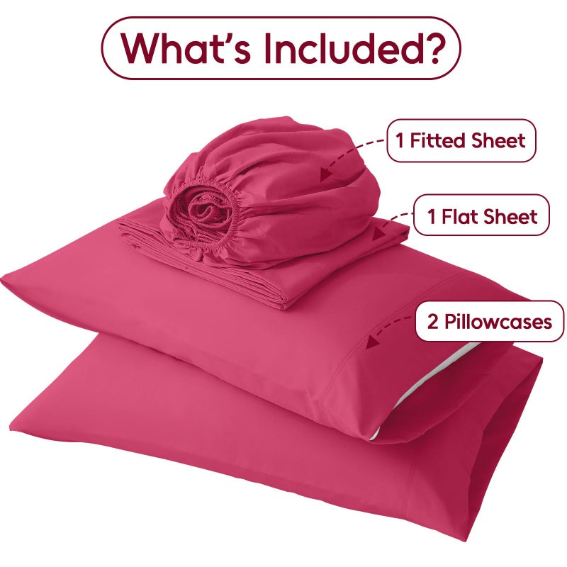 Lonava Twin Sheet Set 3 قطع 3 أرجوانيون ريد فوليترا ناعمة وملاءات ميكروبفير 1600 الخيط العد الفند - Image 4