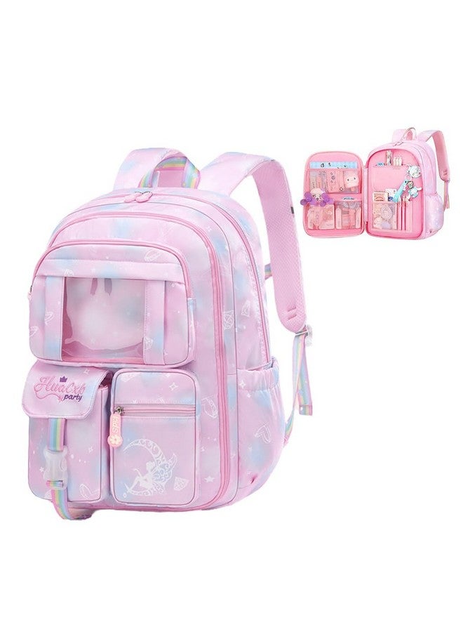 PALAY PALAY® School Backpacks for Girls Stylish School Bags for Girls Kids 7-12 Years Old Cartoon Water Resistant Backpack Durable Burden Relief School Bag Children's Day Birthday Gift for Girls - Pink - Image 1