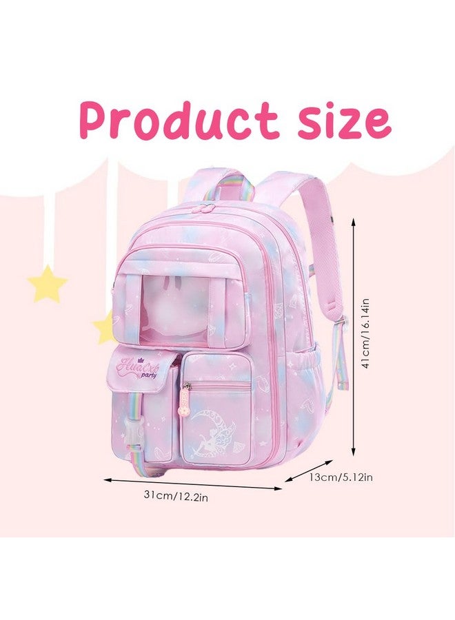 PALAY PALAY® School Backpacks for Girls Stylish School Bags for Girls Kids 7-12 Years Old Cartoon Water Resistant Backpack Durable Burden Relief School Bag Children's Day Birthday Gift for Girls - Pink - Image 2