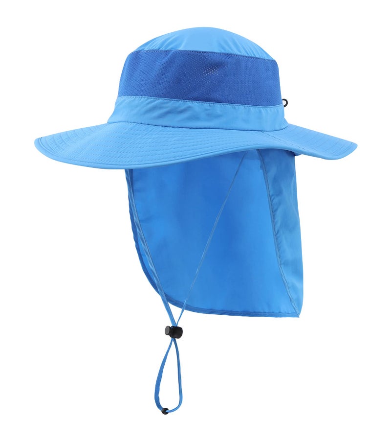 Home Prefer Outdoor UPF50+ Mesh Sun Hat Wide Brim Fishing Hat with Neck Flap (Blue) - Image 1