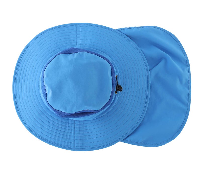 Home Prefer Outdoor UPF50+ Mesh Sun Hat Wide Brim Fishing Hat with Neck Flap (Blue) - Image 3
