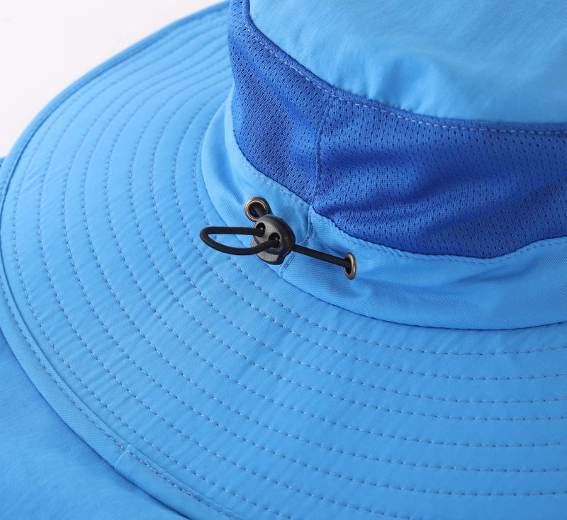 Home Prefer Outdoor UPF50+ Mesh Sun Hat Wide Brim Fishing Hat with Neck Flap (Blue) - Image 5