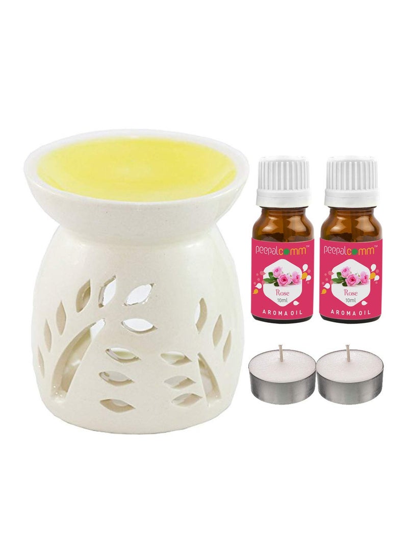 PeepalComm PeepalComm Ceramic Aroma Diffuser with 2 Rose Aroma Oil 2 TLight Free 