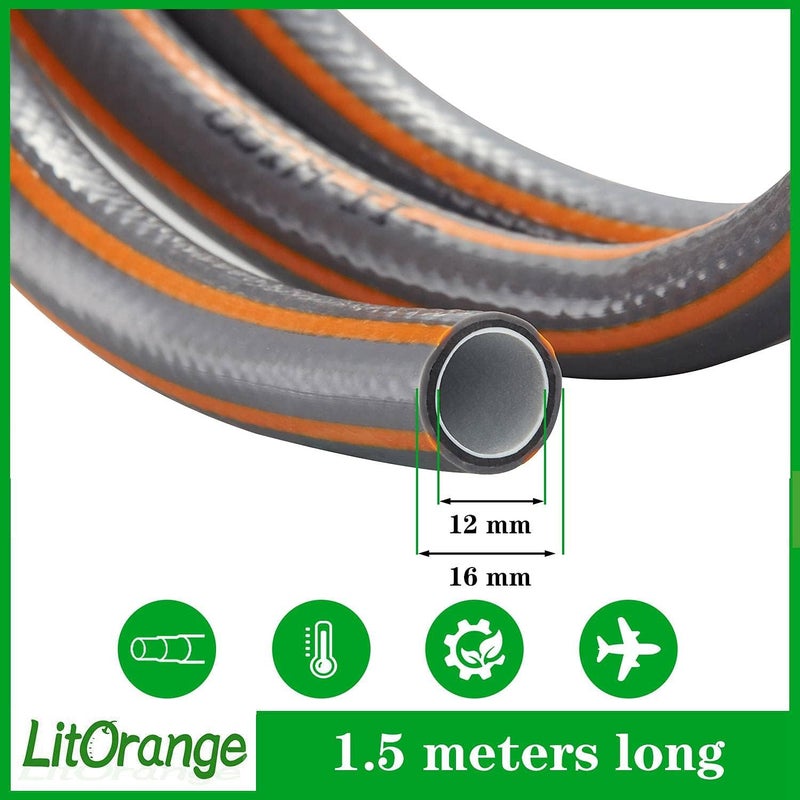 LitOrange Hose Connection Set, Hose Pipe Fitting Connection Kit including 1.5M 4-layer PVC Pipe, 2 x 1/2" Hose End Quick Connectors, for Irrigation, Car Wash, Gardening,Pet - Image 3