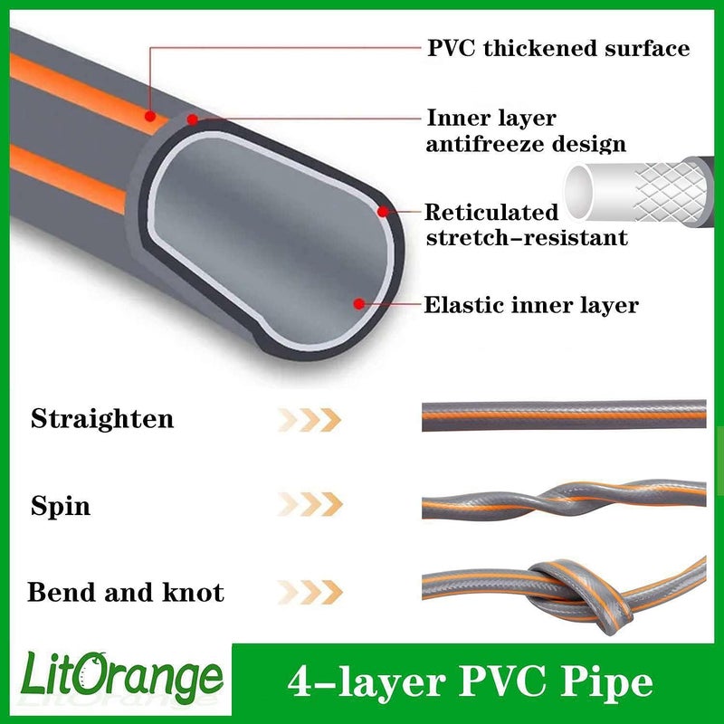 LitOrange Hose Connection Set, Hose Pipe Fitting Connection Kit including 1.5M 4-layer PVC Pipe, 2 x 1/2" Hose End Quick Connectors, for Irrigation, Car Wash, Gardening,Pet - Image 2