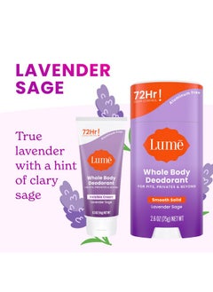 Lume Whole Body Deodorant - Invisible Cream Mini + Solid Stick Bundle - 72 Hour Odor Control - Aluminum & Baking Soda Free, Skin Loving (Lavender Sage)  - Image 2