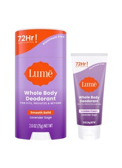 Lume Whole Body Deodorant - Invisible Cream Mini + Solid Stick Bundle - 72 Hour Odor Control - Aluminum & Baking Soda Free, Skin Loving (Lavender Sage)  - Image 1