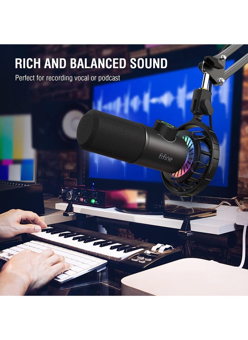 K658 USB Dynamic RGB Gaming Podcast Microphone, with Tap-to-Mute Button, Cardioid Mic with Headphone Jack for Streaming
