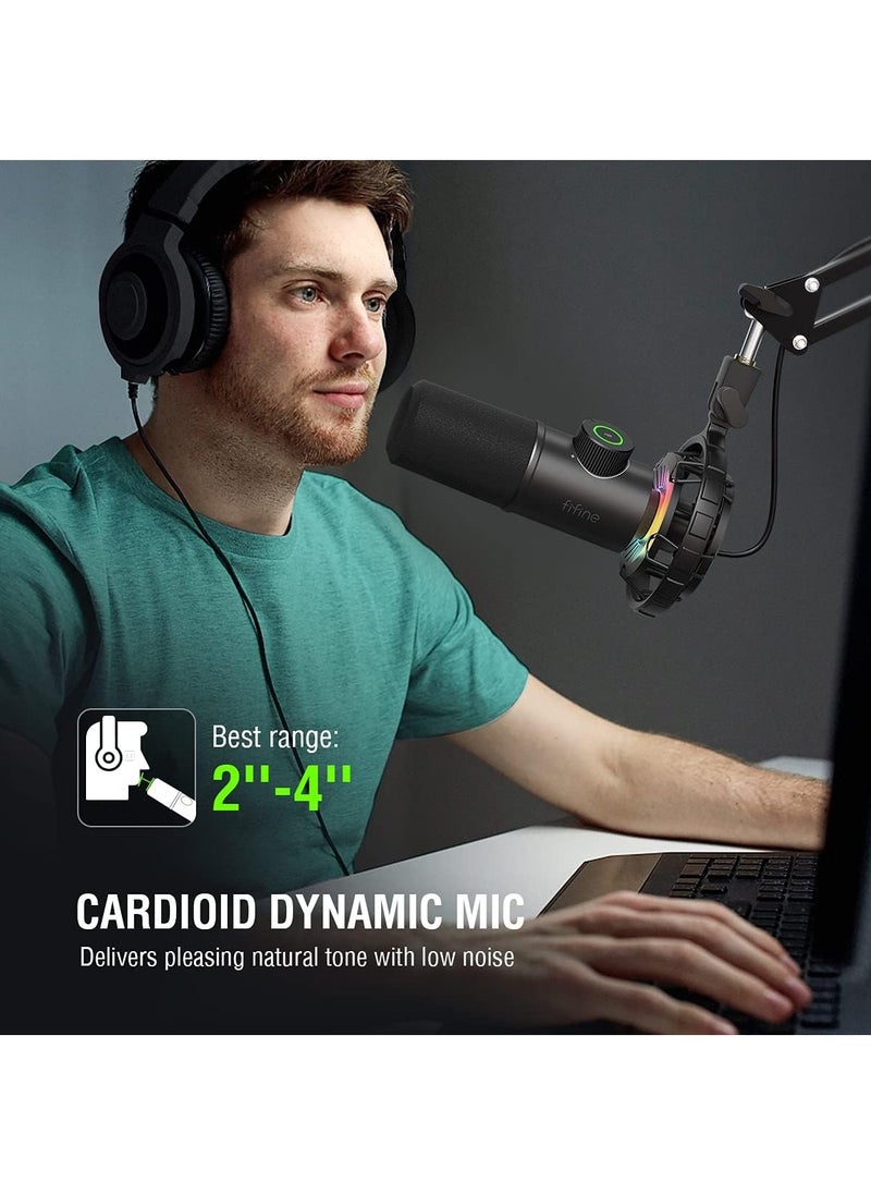 K658 USB Dynamic RGB Gaming Podcast Microphone, with Tap-to-Mute Button, Cardioid Mic with Headphone Jack for Streaming