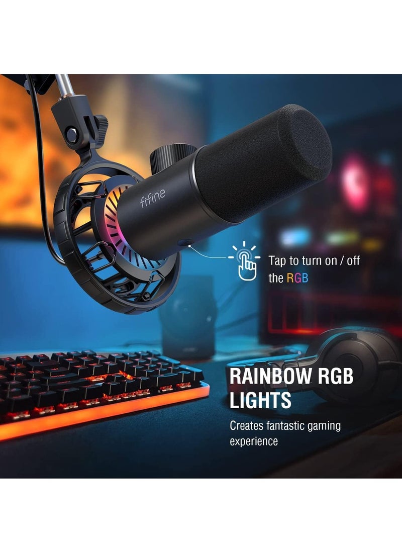 K658 USB Dynamic RGB Gaming Podcast Microphone, with Tap-to-Mute Button, Cardioid Mic with Headphone Jack for Streaming