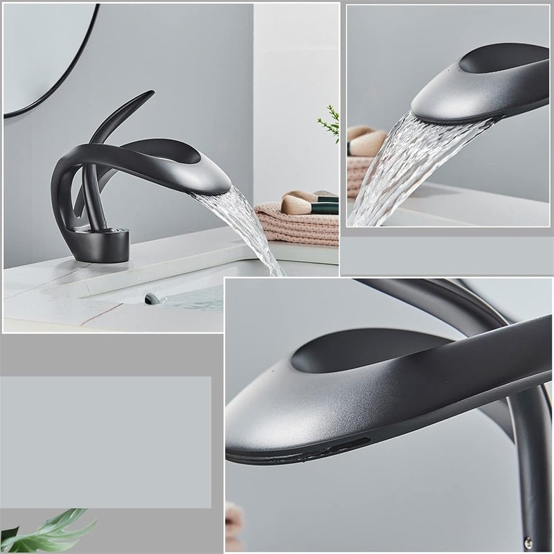 waqif Bathroom Faucet Bathroom Basin Faucet, Grey Bathroom Faucet, Brass Creative Grey Sink Mixer Tap, Hot & Cold Waterfall Basin Faucet - Image 3