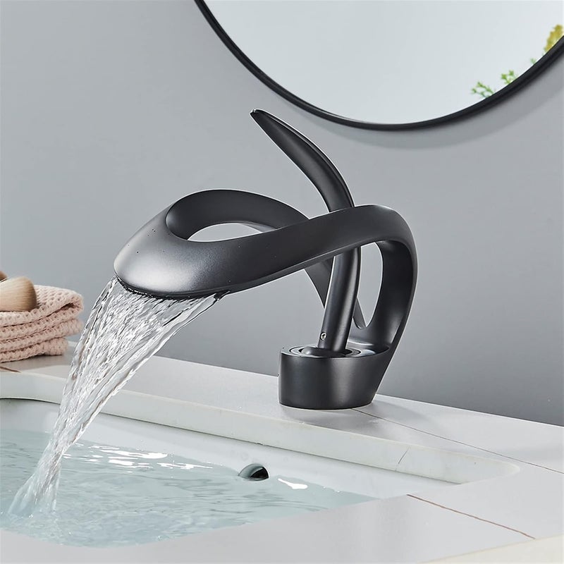 waqif Bathroom Faucet Bathroom Basin Faucet, Grey Bathroom Faucet, Brass Creative Grey Sink Mixer Tap, Hot & Cold Waterfall Basin Faucet - Image 1