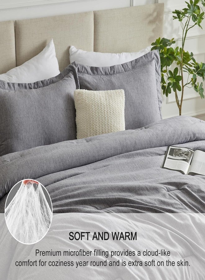 CozyLux Oversized King Comforter Set, 3 Pieces 120x98 Grey Soft Luxury Cationic Dyeing Bedding Set for All Season, Gray Breathable Fluffy Bed Sets with 1 Alternative Comforter and 2 Pillow Shams - Image 3