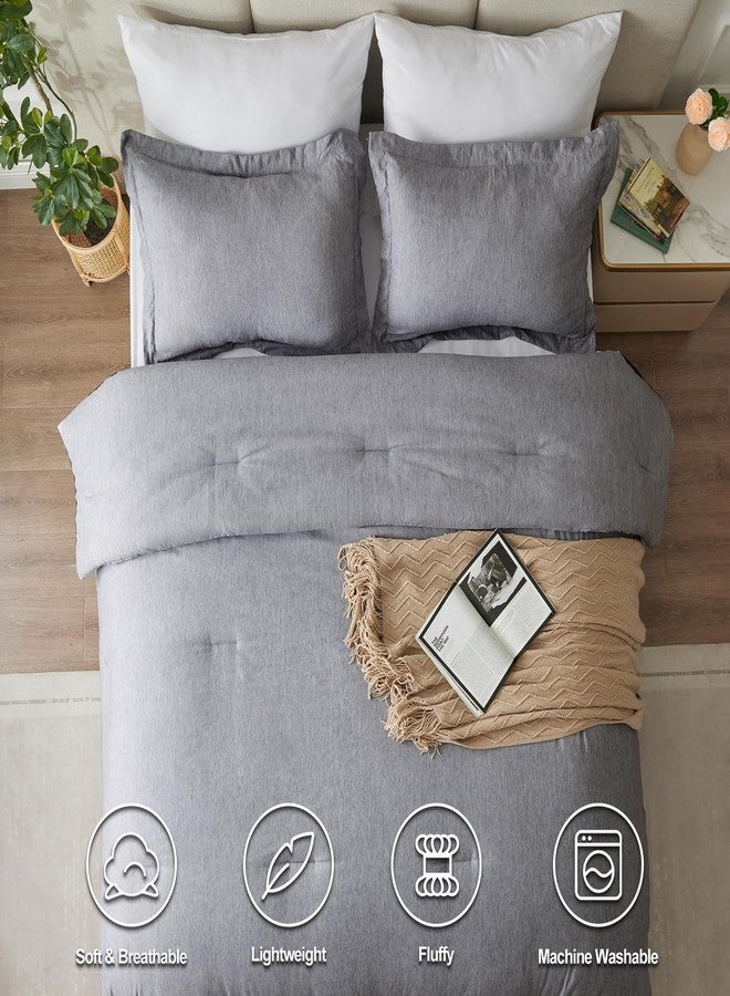 CozyLux Oversized King Comforter Set, 3 Pieces 120x98 Grey Soft Luxury Cationic Dyeing Bedding Set for All Season, Gray Breathable Fluffy Bed Sets with 1 Alternative Comforter and 2 Pillow Shams - Image 2