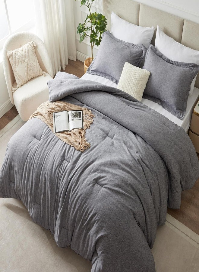 CozyLux Oversized King Comforter Set, 3 Pieces 120x98 Grey Soft Luxury Cationic Dyeing Bedding Set for All Season, Gray Breathable Fluffy Bed Sets with 1 Alternative Comforter and 2 Pillow Shams - Image 1