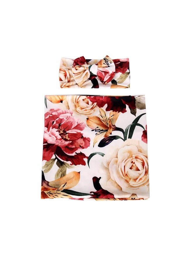 Galabloomer Receiving Blanket Headband Set Flower Print Baby Swaddle Receiving Blankets  - Image 5