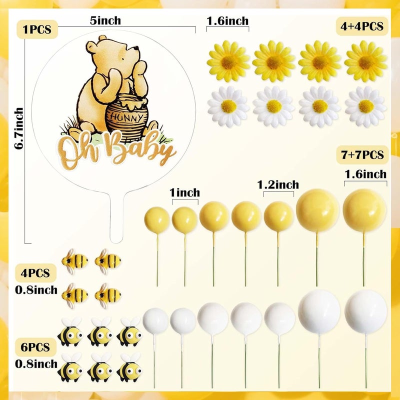 BttwkcoÂ® Winnie Baby Shower Cake Decorations Party supplies, First Birthday Classic Pooh Acrylic Cake Topper Bees & Flowers - Image 4