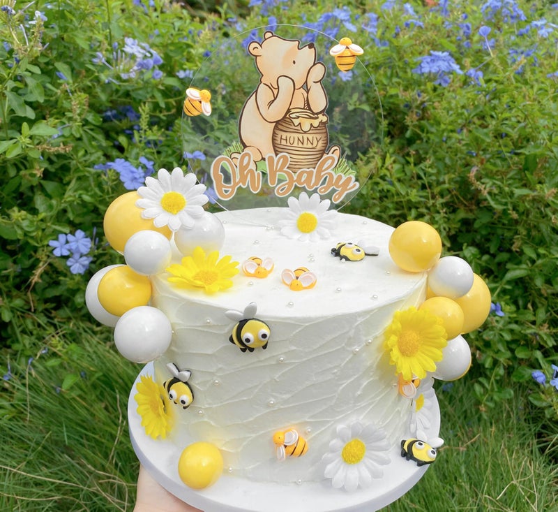 BttwkcoÂ® Winnie Baby Shower Cake Decorations Party supplies, First Birthday Classic Pooh Acrylic Cake Topper Bees & Flowers - Image 5