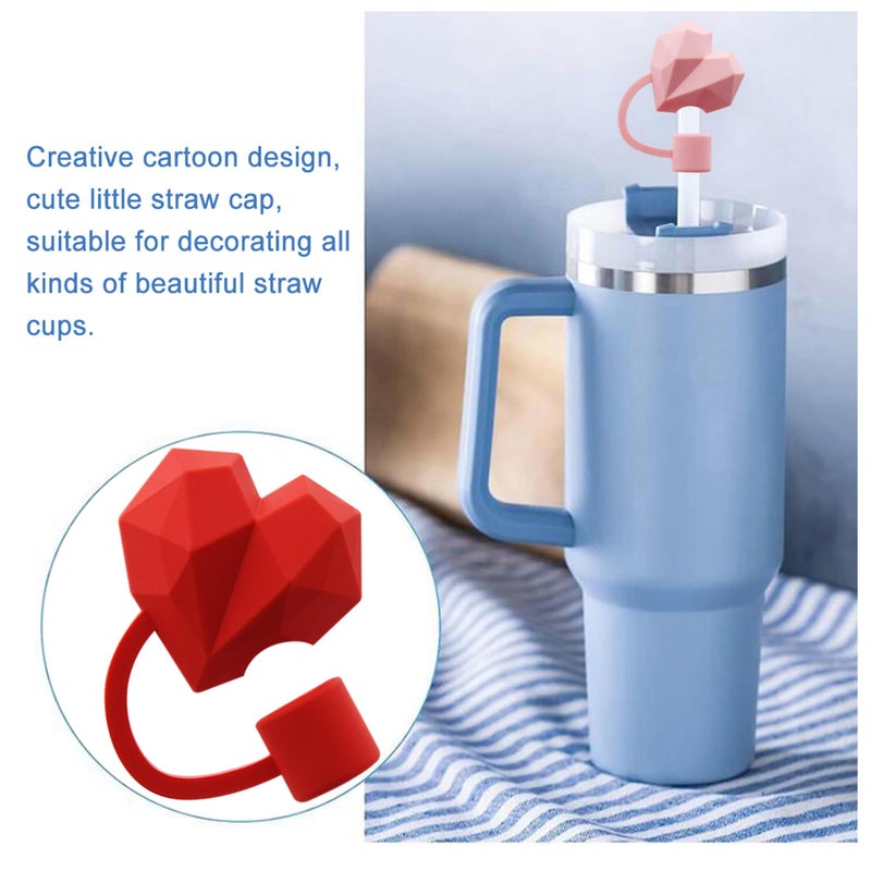Meitesti Straw Cover Cap for Stanley Cup, Heart-shaped Straw Topper Compatible with 30&40 Oz Tumbler with Handle,10mm 0.4in StrawTips Lids Lover Couple Fun Gifts (2pcs Heart Love Straw Cap) - Image 4