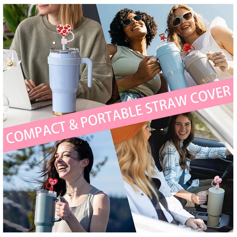 Meitesti Straw Cover Cap for Stanley Cup, Heart-shaped Straw Topper Compatible with 30&40 Oz Tumbler with Handle,10mm 0.4in StrawTips Lids Lover Couple Fun Gifts (2pcs Heart Love Straw Cap) - Image 5