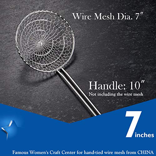 KEISSCO Hicook Stainless Steel Kitchen Spider Strainer Skimmer Ladle Food Dumpling Noodle Strainer for Pasta Spaghetti Noodles and Frying, 7 inches - Image 3