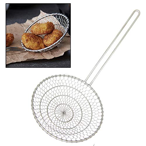 KEISSCO Hicook Stainless Steel Kitchen Spider Strainer Skimmer Ladle Food Dumpling Noodle Strainer for Pasta Spaghetti Noodles and Frying, 7 inches - Image 1