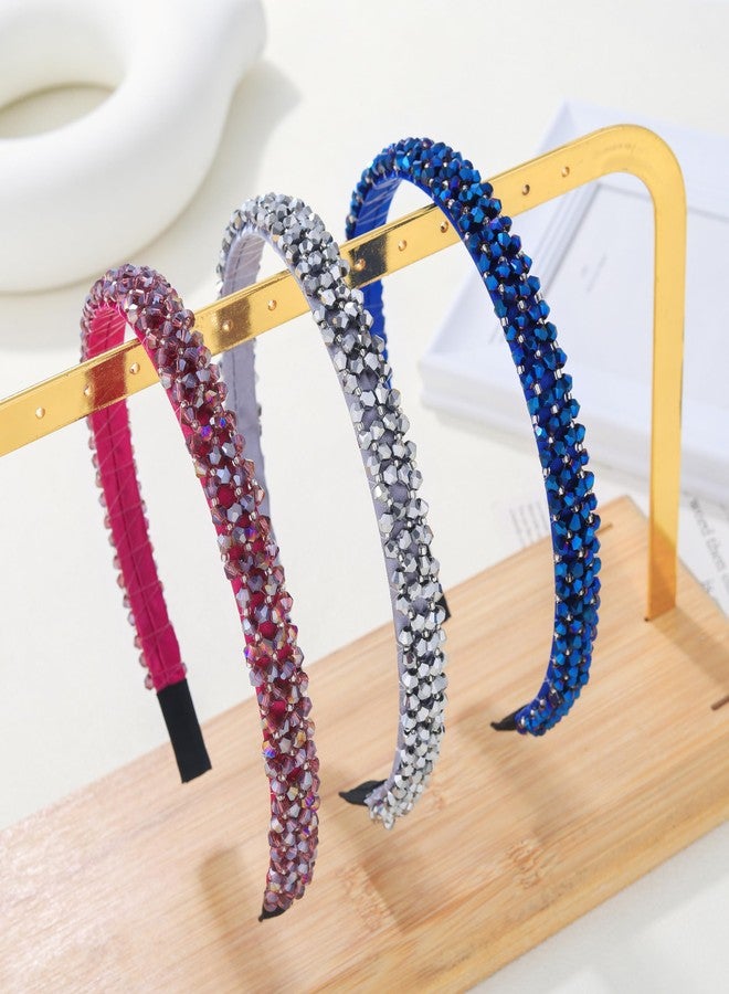 كامبسيس مجموعة كامبسيس من 3 قطع من عصابات الرأس الكريستالية اللامعة، عصابات شعر مزينة بالخرز، حلقات شعر مرصعة بأحجار الراين، إكسسوارات شعر مزخرفة لحفلات أعياد الميلاد والتصوير الفوتوغرافي للنساء - Image 2