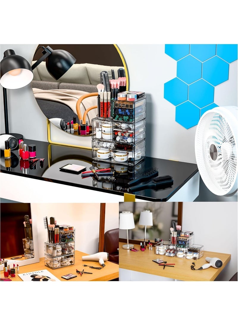سوفام 3 حزمة منظّم مكياج الأكريليك النظيف -9 طبقات منضدة وغنية صندوق التخزين، مع مكياج حامل فرشاة، مناسب لمستحضرات التجميل، منتجات العناية بالبشرة ومواد العناية بالشعر - Image 5