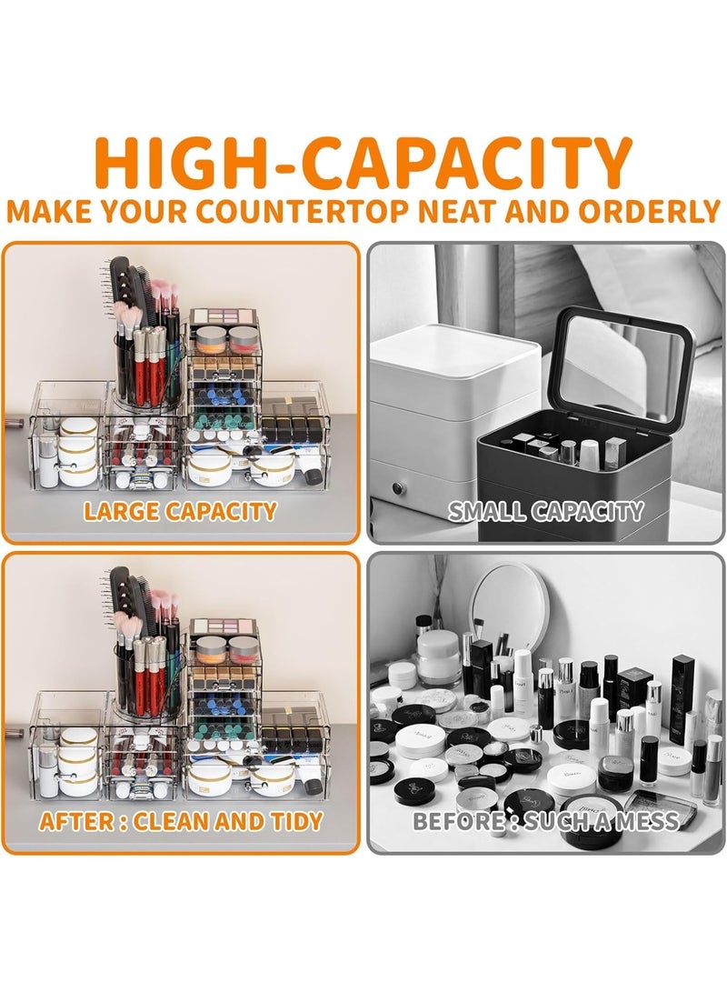 سوفام 3 حزمة منظّم مكياج الأكريليك النظيف -9 طبقات منضدة وغنية صندوق التخزين، مع مكياج حامل فرشاة، مناسب لمستحضرات التجميل، منتجات العناية بالبشرة ومواد العناية بالشعر - Image 4