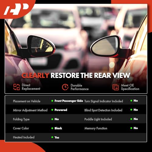 A-Premium Passenger Side Power Mirror - Compatible with Hyundai Sonata 2006 2007 2008 2009 2010 - Heated Non-Folding Outside Rear View Door Mirror - Replace# 87620-0A000 - Image 2